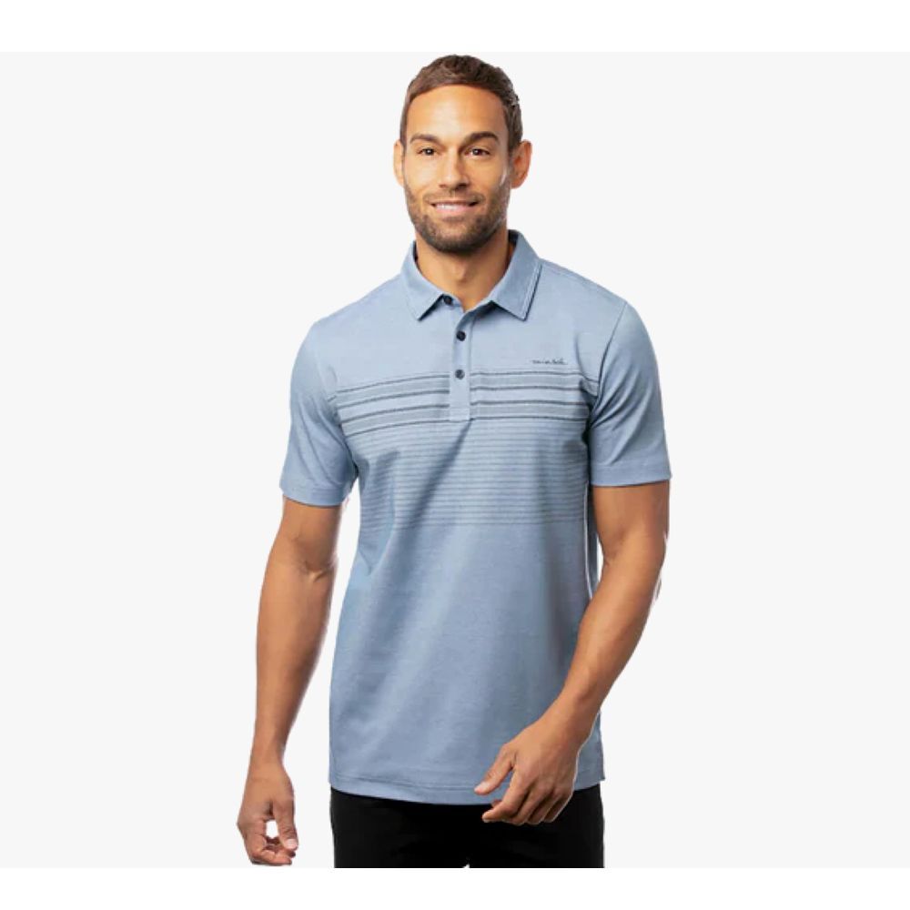 Travis Mathew Year After Year Mens Golf‎ Polo Blue Gray Stripe size Latge
